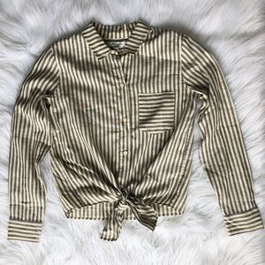 Madewell Striped Tie Front Long Sleeve Top Cotton